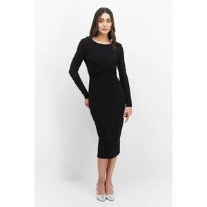 NWT TAHARI Black Crisscross Stretch Knit Midi Dress Minimalist Classy SIZE SMALL